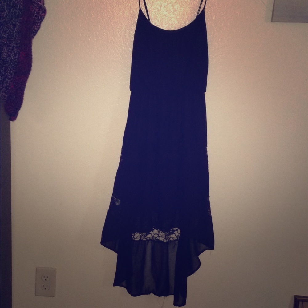 Black high low dress with lace detail